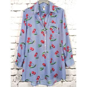 VIOLET SKY Cherry Print Tunic Swimsuit Cover Shirt Dress Lightweight Cotton XL